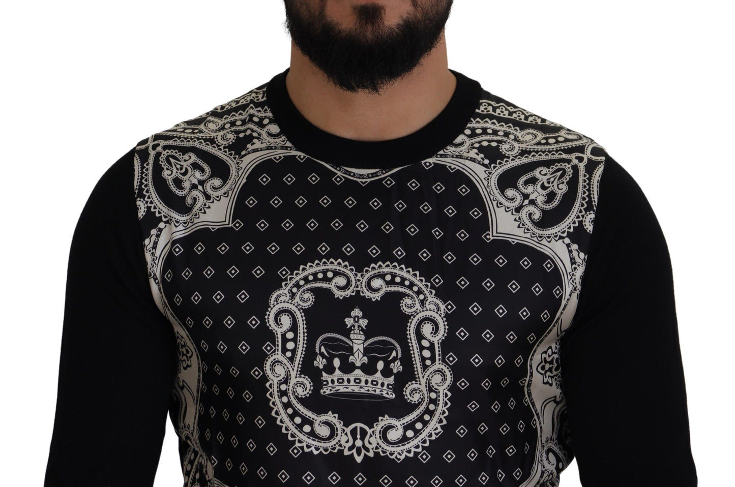 Dolce & Gabbana Black White Bandana Crewneck Pullover Sweater