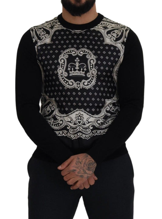 Dolce & Gabbana Black White Bandana Crewneck Pullover Sweater