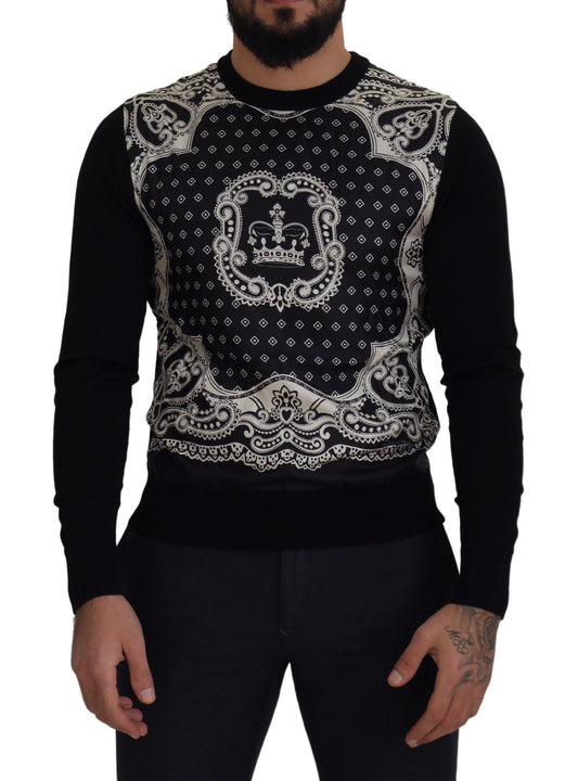 Dolce & Gabbana Black White Bandana Crewneck Pullover Sweater