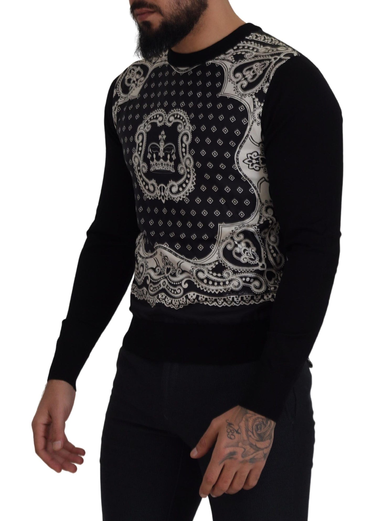 Dolce & Gabbana Black White Bandana Crewneck Pullover Sweater