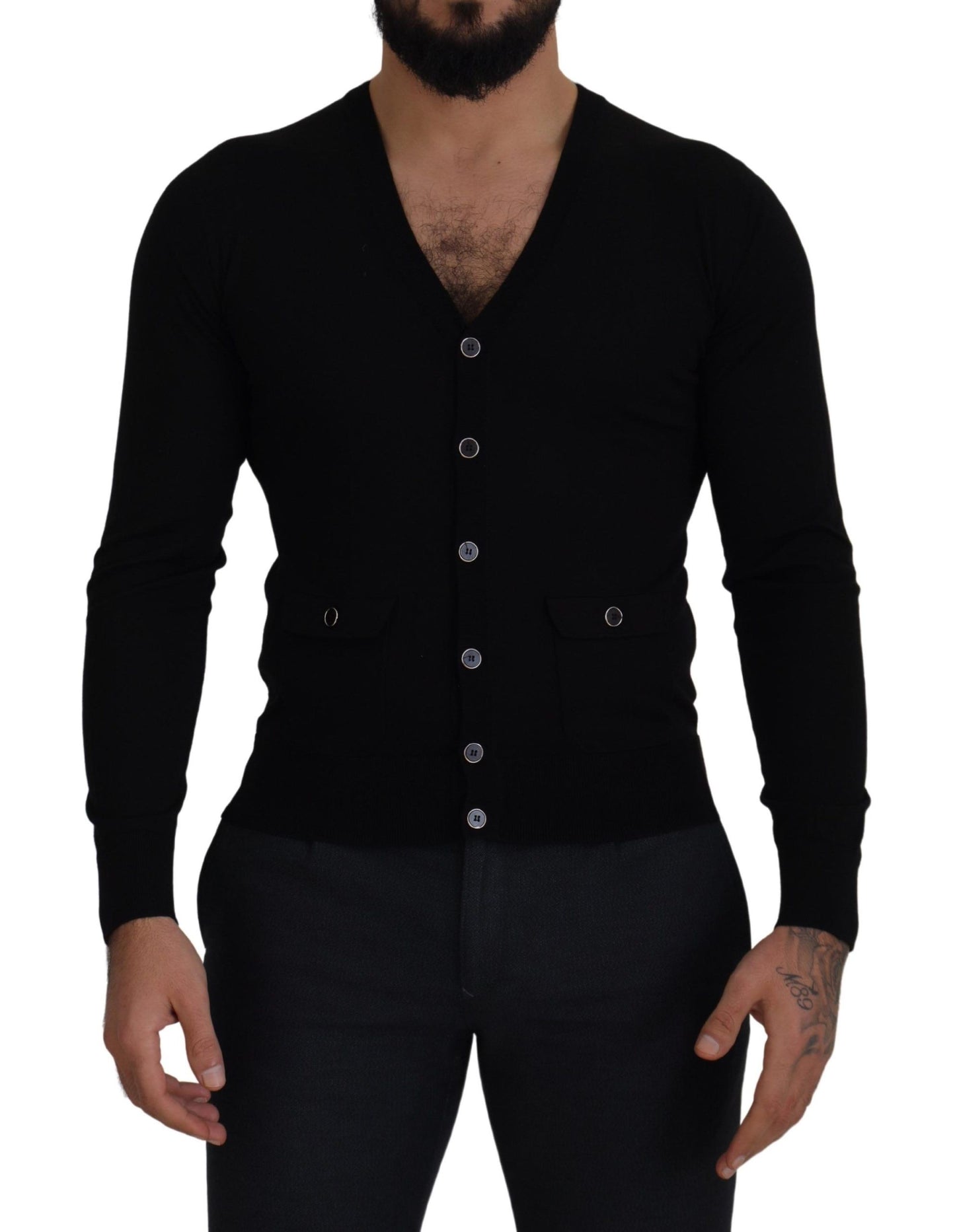 Dolce & Gabbana Black Wool Button Down Cardigan Sweater