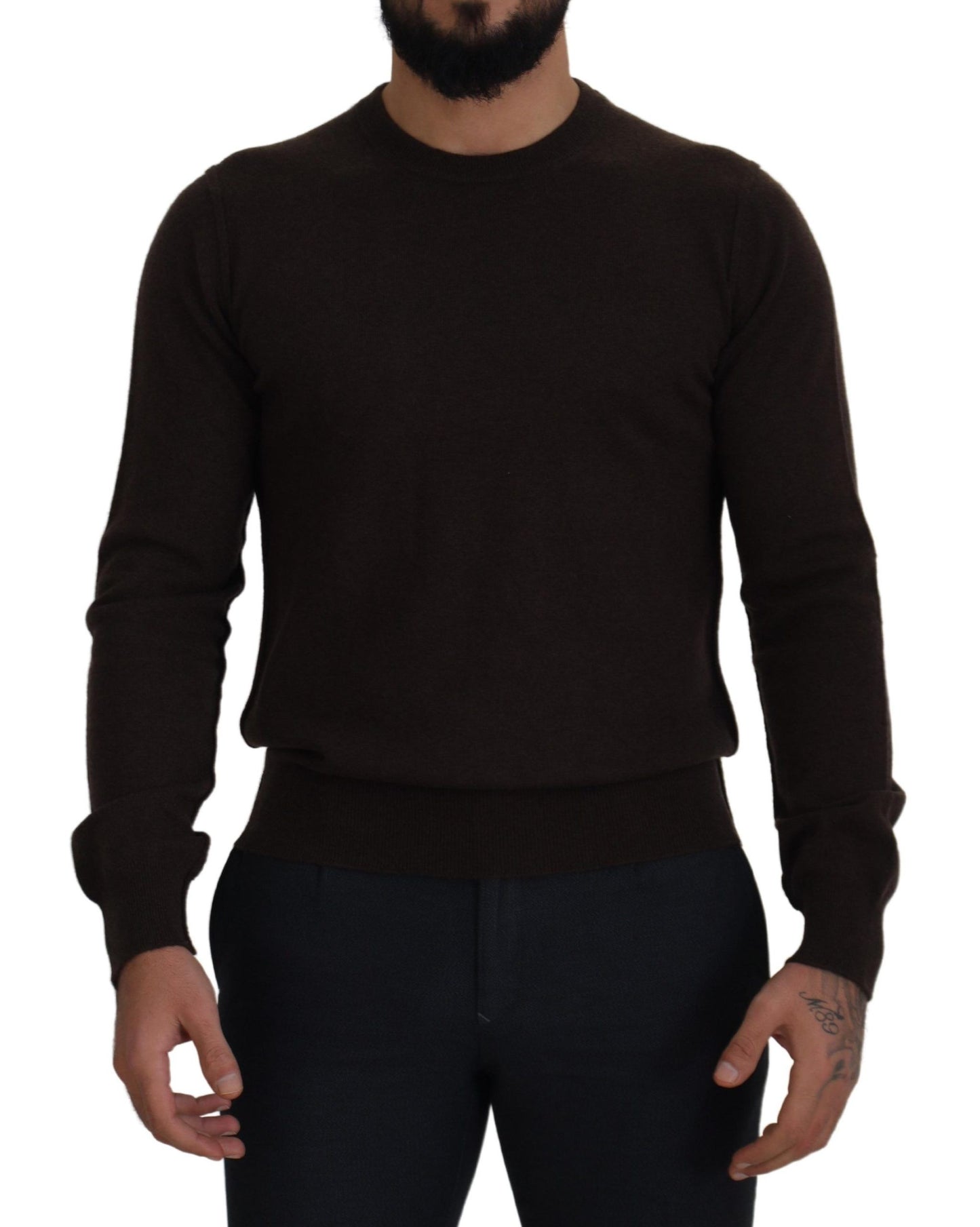 Dolce & Gabbana Brown Cashmere Crew Neck Pullover Sweater