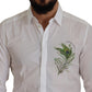 Dolce & Gabbana White Cotton Peacock Feather Formal GOLD Shirt