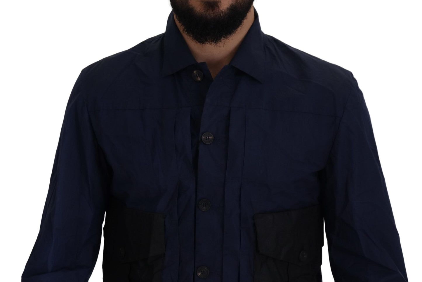 Dsquared² Dark Blue Cotton Collared Long Sleeves Casual Shirt