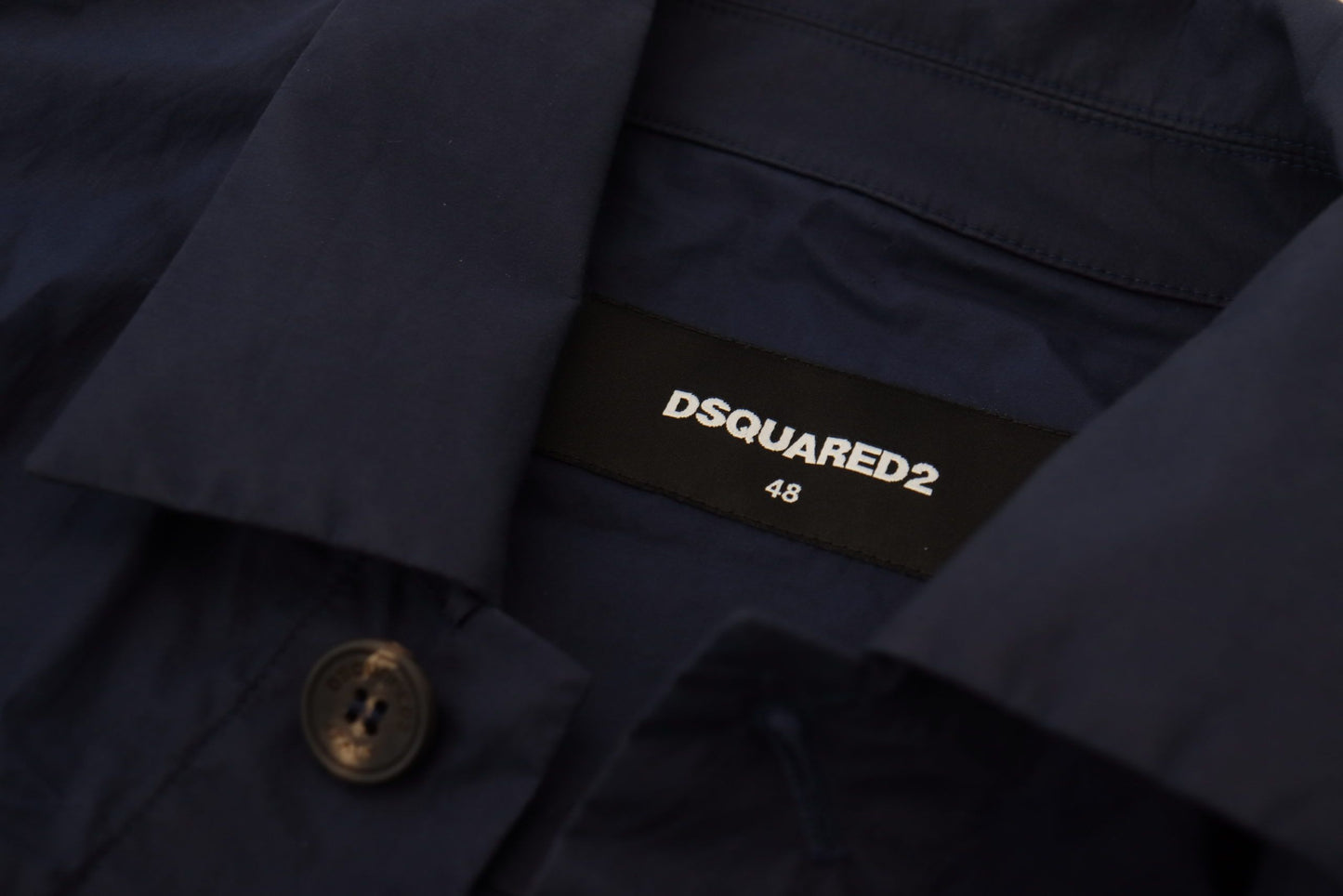 Dsquared² Dark Blue Cotton Collared Long Sleeves Casual Shirt