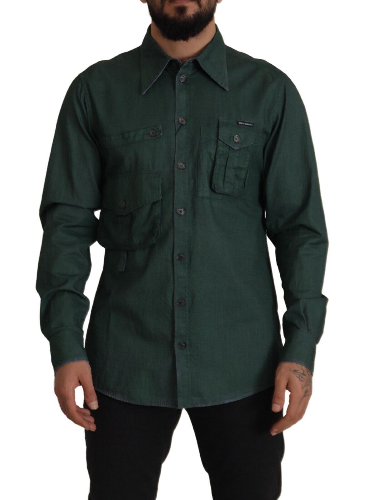 Dolce & Gabbana Dark Green Button Down Long Sleeves Shirt