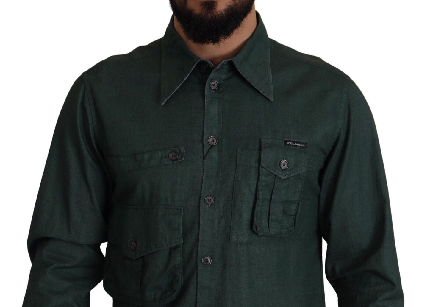 Dolce & Gabbana Dark Green Button Down Long Sleeves Shirt