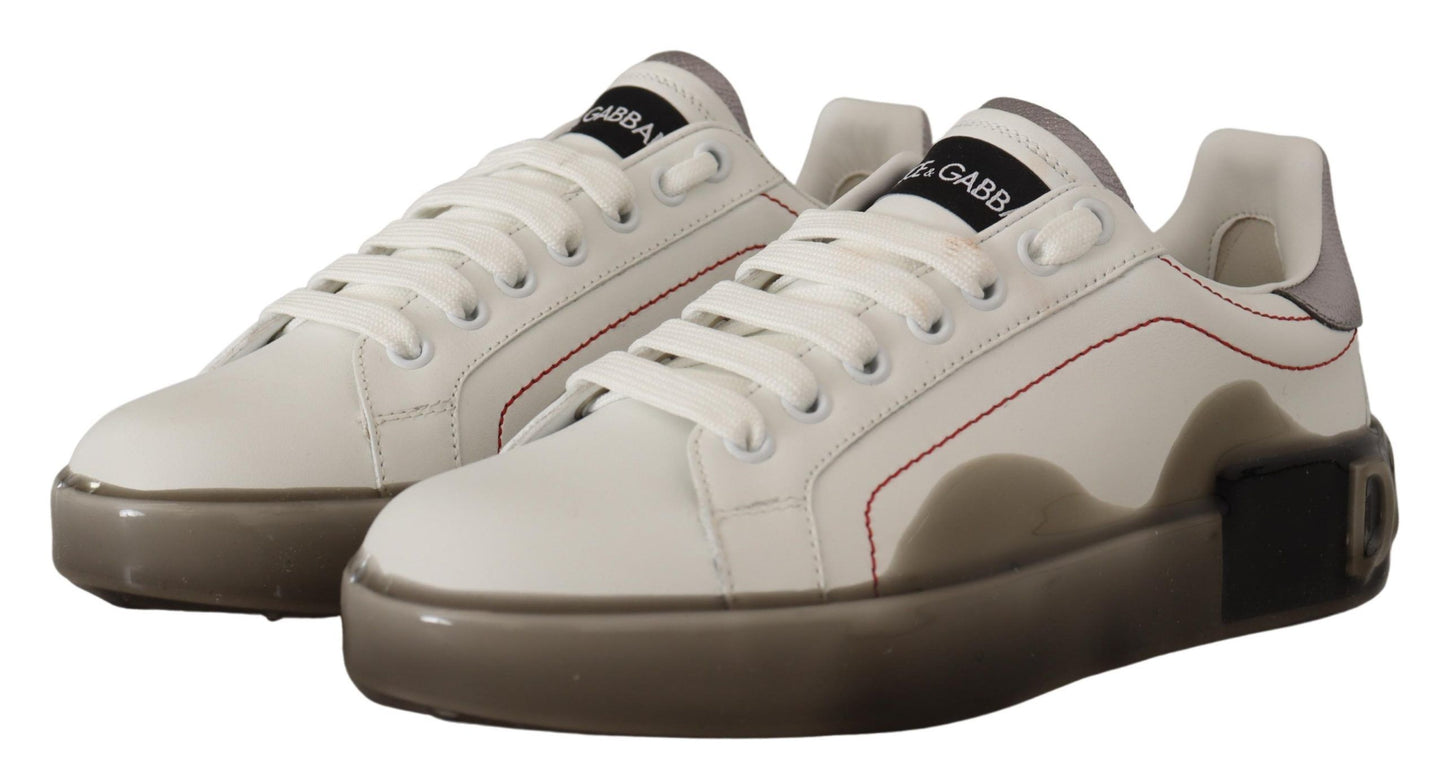 Dolce & Gabbana White Leather Logo Portofino Sneakers Shoes