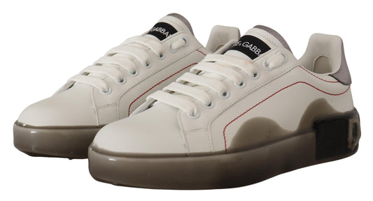 Dolce & Gabbana White Leather Logo Portofino Sneakers Shoes