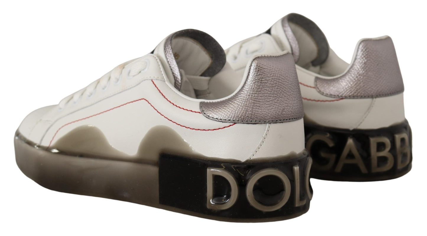 Dolce & Gabbana White Leather Logo Portofino Sneakers Shoes