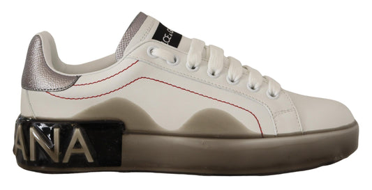 Dolce & Gabbana White Leather Logo Portofino Sneakers Shoes