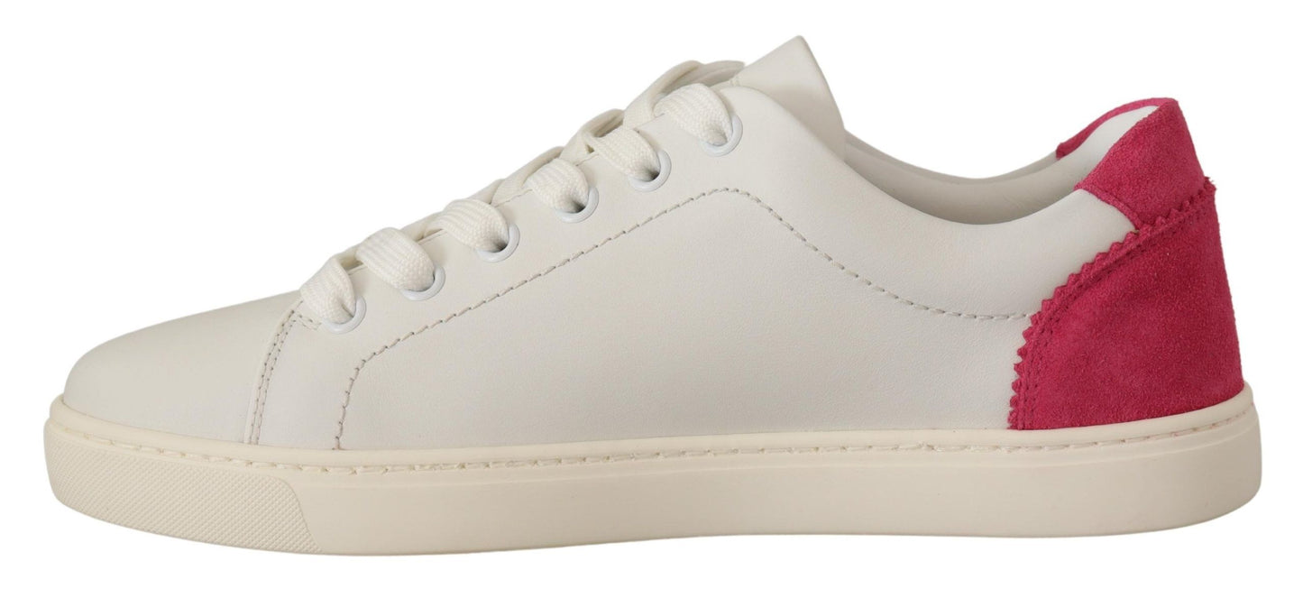 Dolce & Gabbana White Pink Leather Low Top Sneakers Womens Shoes