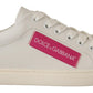 Dolce & Gabbana White Pink Leather Low Top Sneakers Womens Shoes