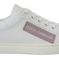 Dolce & Gabbana White Pink Leather Low Top Sneakers Shoes