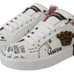 Dolce & Gabbana White Leather Crystal Queen Crown Sneakers Shoes