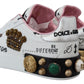 Dolce & Gabbana White Leather Crystal Queen Crown Sneakers Shoes