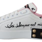 Dolce & Gabbana White Leather Crystal Queen Crown Sneakers Shoes