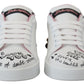 Dolce & Gabbana White Leather Crystal Queen Crown Sneakers Shoes