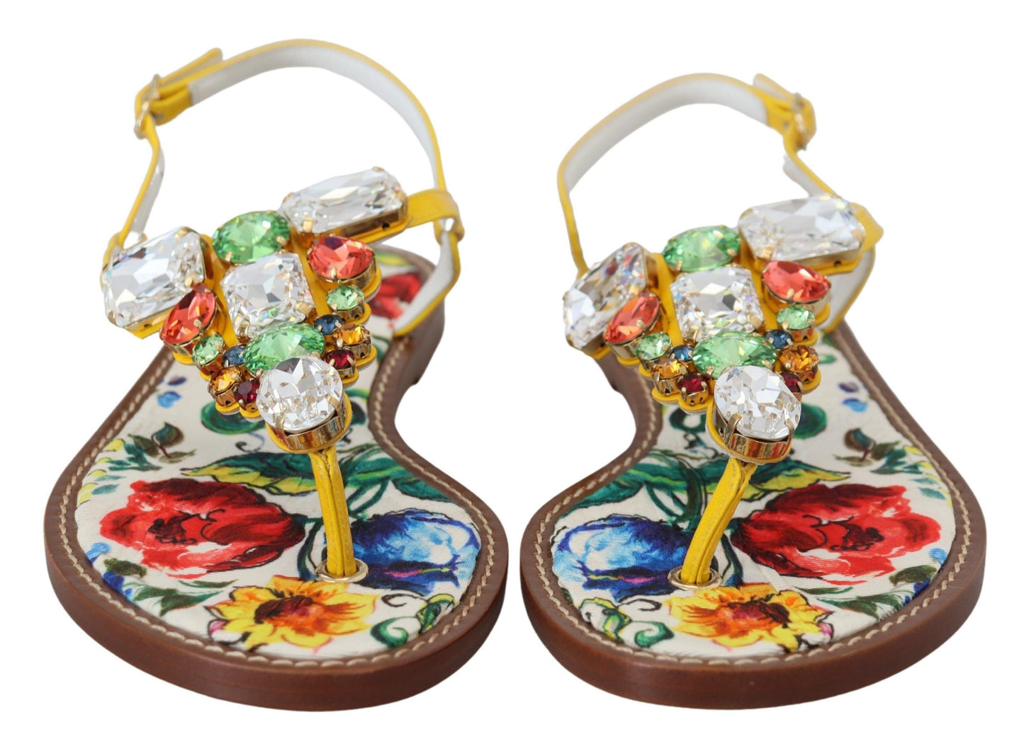 Dolce & Gabbana Multicolor Majolica Crystal Sandals Flip Flop Shoes