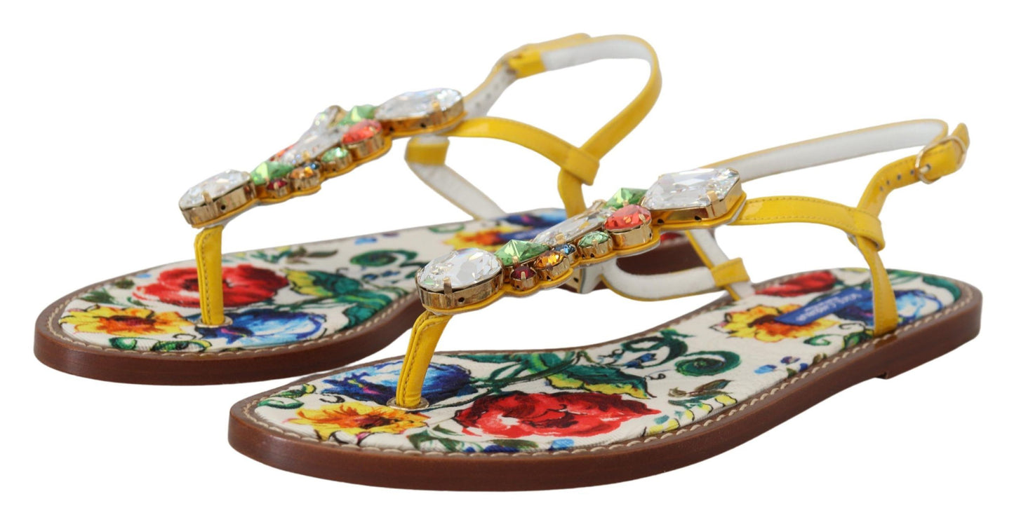 Dolce & Gabbana Multicolor Majolica Crystal Sandals Flip Flop Shoes