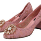 Dolce & Gabbana Pink Taormina Lace Crystal Pumps Pastel Shoes