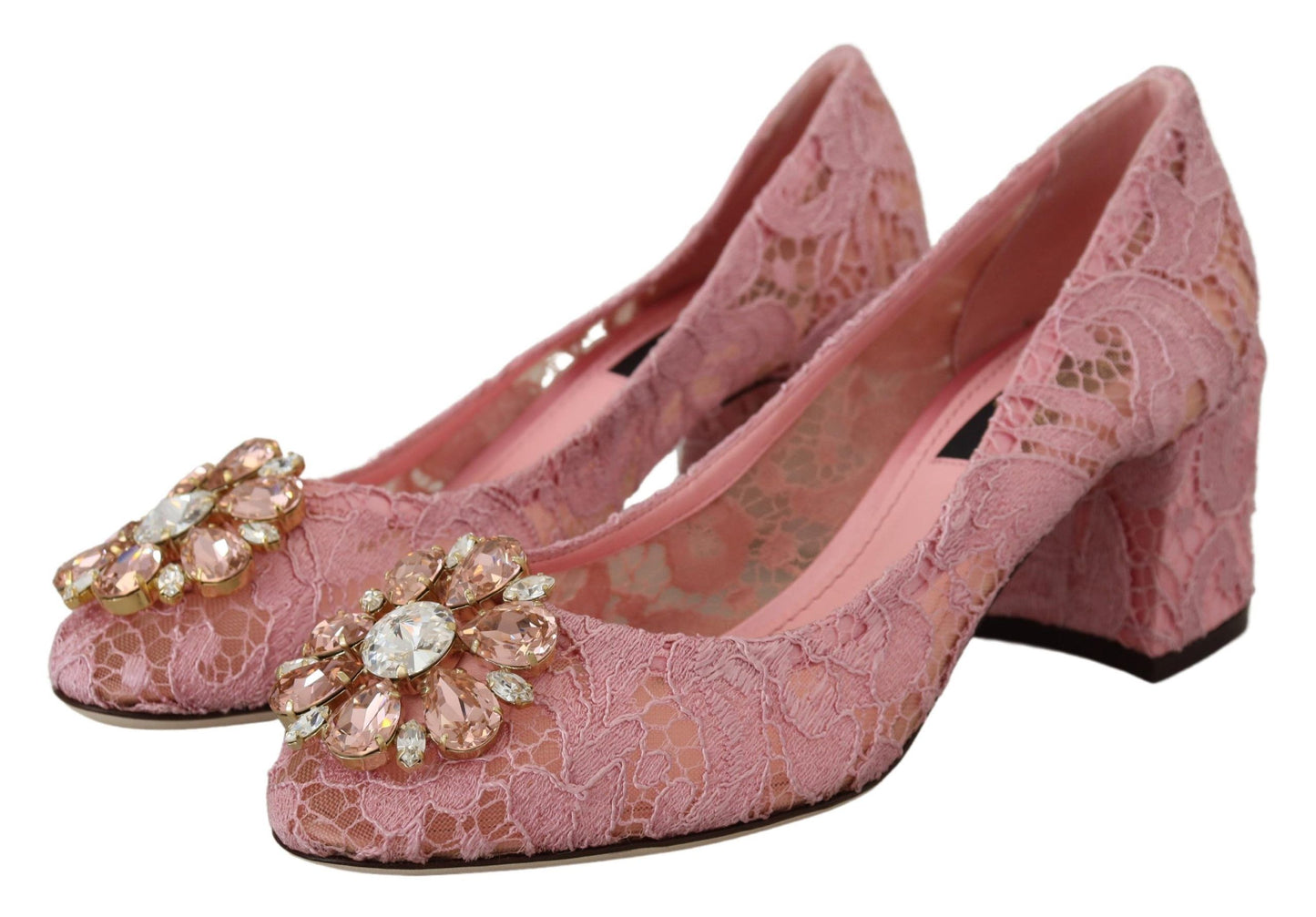 Dolce & Gabbana Pink Taormina Lace Crystal Pumps Pastel Shoes