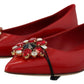 Dolce & Gabbana Red Leather Crystals Loafers Flats Shoes