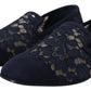 Dolce & Gabbana Blue Floral Lace Slip Ons Loafers Flats Shoes