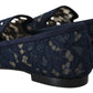 Dolce & Gabbana Blue Floral Lace Slip Ons Loafers Flats Shoes