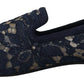 Dolce & Gabbana Blue Floral Lace Slip Ons Loafers Flats Shoes