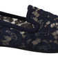 Dolce & Gabbana Blue Floral Lace Slip Ons Loafers Flats Shoes