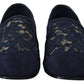 Dolce & Gabbana Blue Floral Lace Slip Ons Loafers Flats Shoes