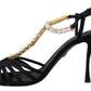 Dolce & Gabbana Black Satin Clear Crystal T-strap Sandal Shoes