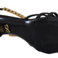 Dolce & Gabbana Black Satin Clear Crystal T-strap Sandal Shoes