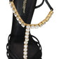 Dolce & Gabbana Black Satin Clear Crystal T-strap Sandal Shoes