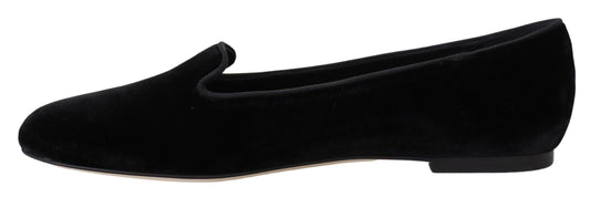 Dolce & Gabbana Black Velvet Slip Ons Loafers Flats Shoes