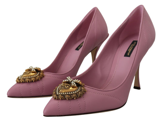 Dolce & Gabbana Pink Leather Heart DEVOTION Heels Pumps Shoes