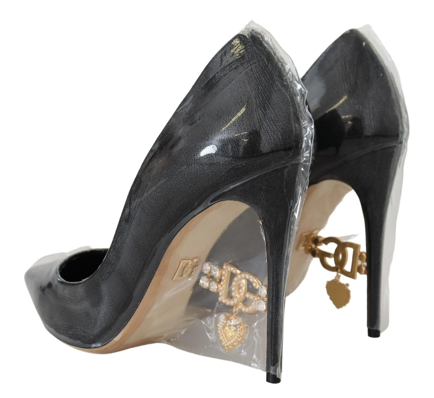 Dolce & Gabbana Black Leather Heels Pumps Plastic Wrapped Shoes