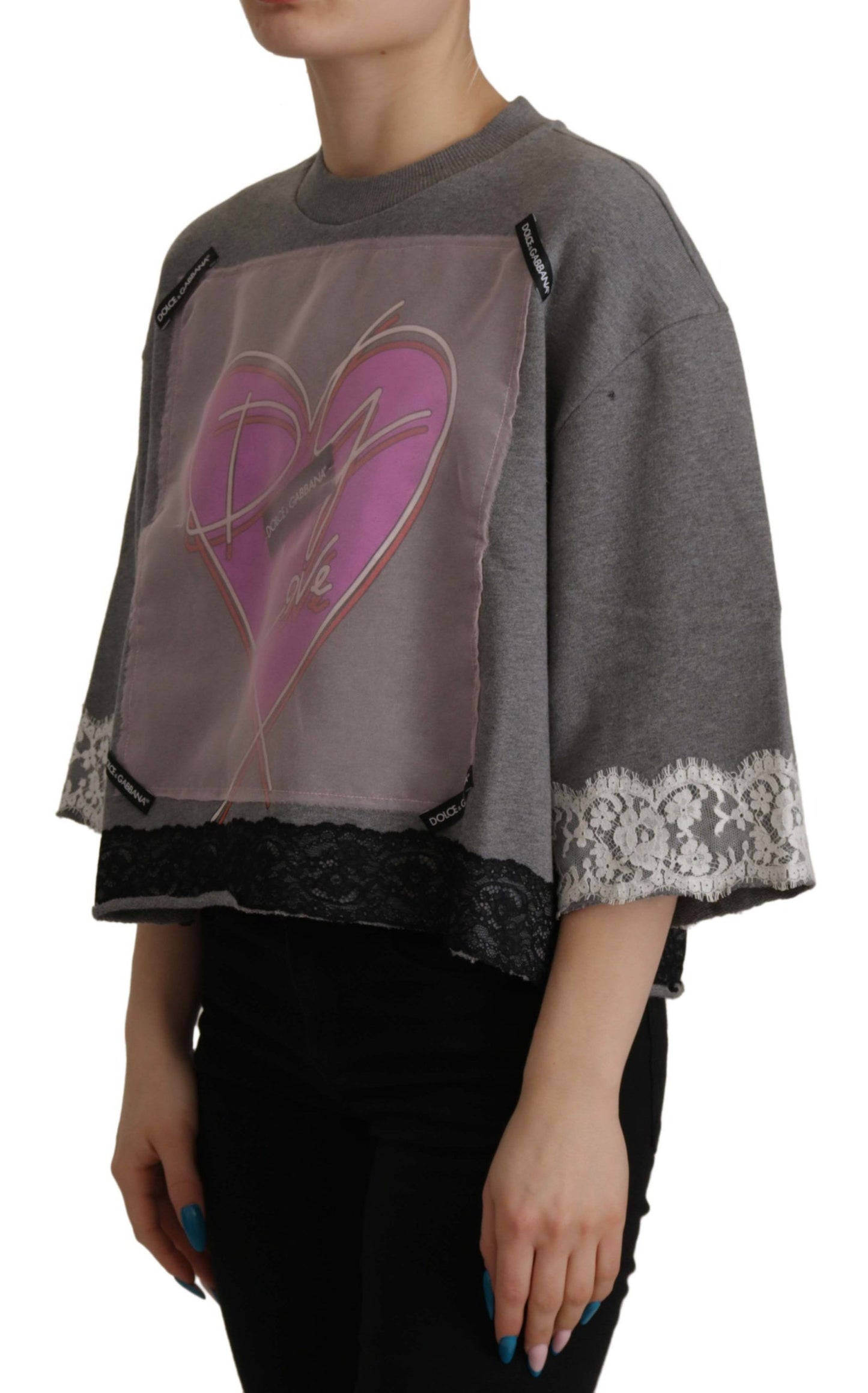 Dolce & Gabbana Grey Heart Pink Limited Edition Top T-shirt