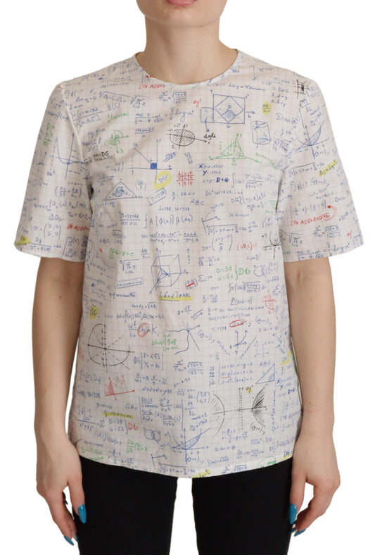 Dolce & Gabbana White Cotton Algebra Print Short Sleeves Top