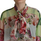 Dolce & Gabbana Multicolor Floral Patchwork Design Ascot Collar Silk Blouse