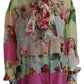 Dolce & Gabbana Multicolor Floral Patchwork Design Ascot Collar Silk Blouse