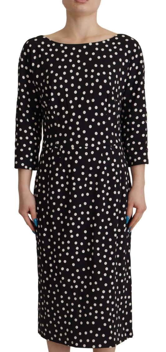 Dolce & Gabbana Black White Polka Dots Sheath Midi Viscose Dress