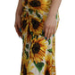 Dolce & Gabbana White Sunflower Print Sheath Midi Silk