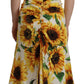 Dolce & Gabbana White Sunflower Print Sheath Midi Silk