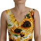 Dolce & Gabbana White Sunflower Print Sheath Midi Silk