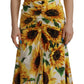 Dolce & Gabbana White Sunflower Print Sheath Midi Silk