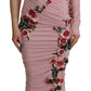 Dolce & Gabbana Pink Flower Embellished One Shoulder Dress