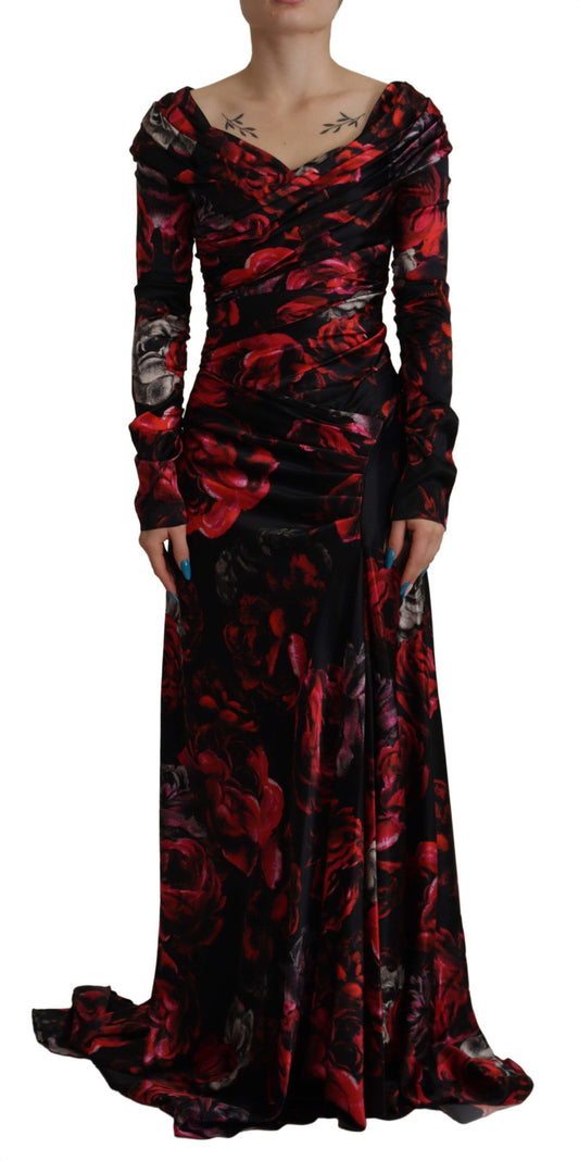 Dolce & Gabbana Black Floral Roses A-Line Sheath Dress