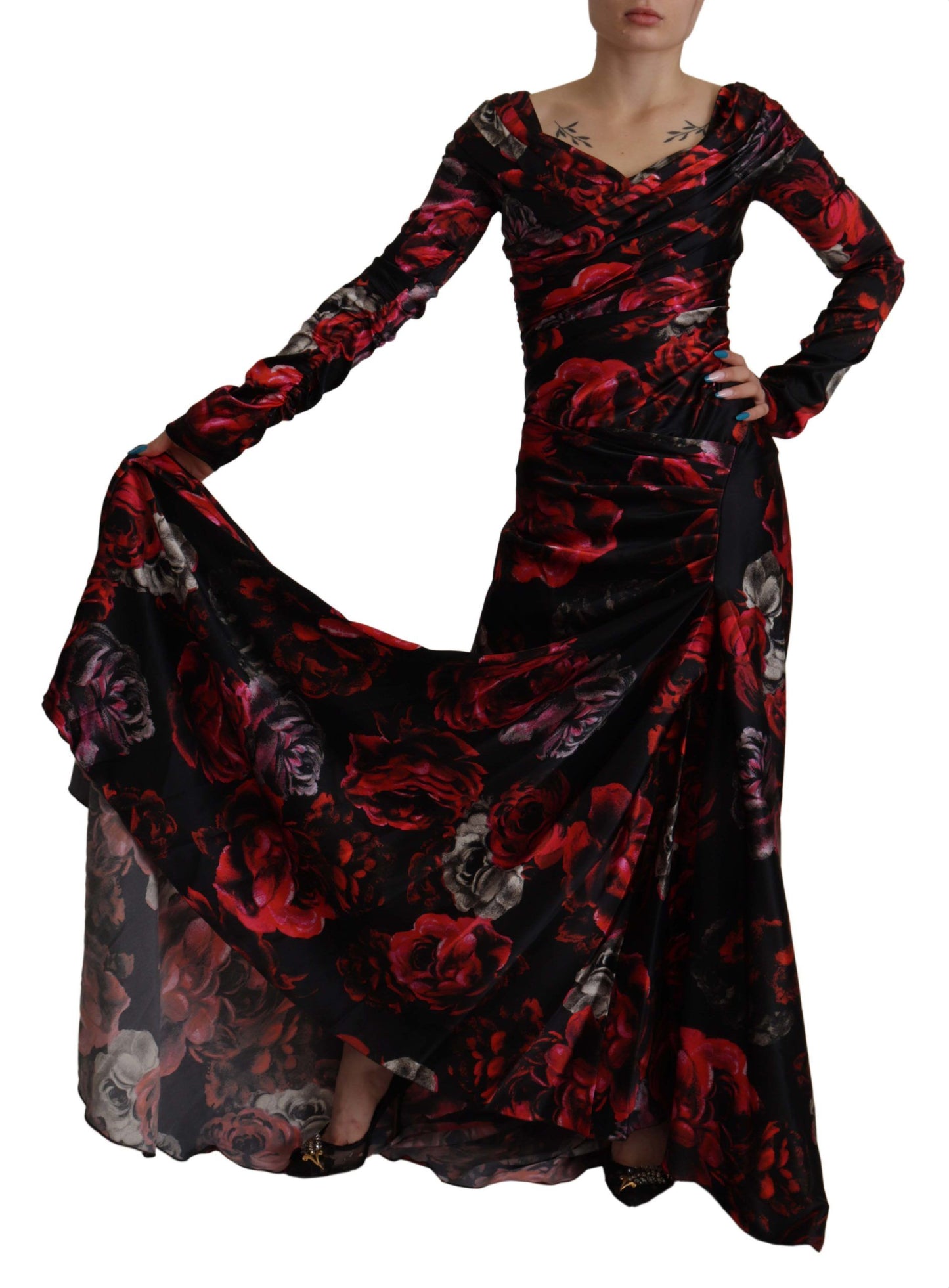 Dolce & Gabbana Black Floral Roses A-Line Sheath Dress